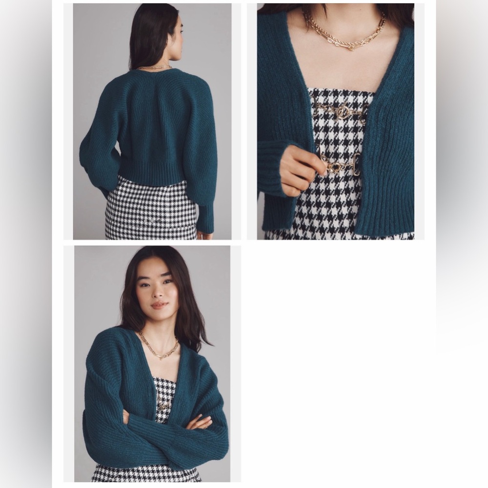 Anthropologie Teal Rhea Hardware Crop Cardigan Sweater